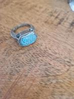Antieke, Tibetaanse zegelring (6 hoekig) turquoise, mt 17., Ophalen of Verzenden, Zilver, Ring, Met edelsteen