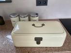 Vintage Brabantia broodtrommel en drie blikken, Antiek en Kunst, Antiek | Emaille, Ophalen of Verzenden