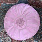 Roze leren poef uit Marokko - ø54cm - zonder vulling, Marokkaans, Rond, Gebruikt, Leer