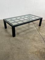 Vintage Zwarte Hoogglans Salontafel Met Glazen Blad, Huis en Inrichting, Tafels | Salontafels, Gebruikt, 50 tot 100 cm, Onbekend