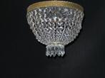 Kristallen plafonnière heeft een brede vergulde messing ran, Huis en Inrichting, Lampen | Plafondlampen, Ophalen of Verzenden