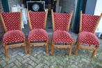 4 Vintage eiken eetkamer stoelen met bekleding, Huis en Inrichting, Stoelen, Vier, Gebruikt, Vintage, Hout