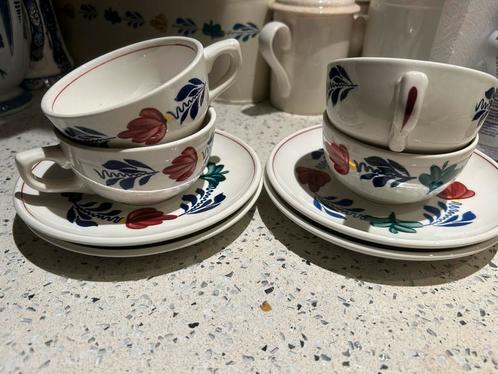 Boerenbont Theekopjes met Schotels (4 stuks), Huis en Inrichting, Keuken | Servies, Zo goed als nieuw, Kop(pen) en/of Schotel(s)