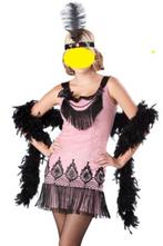 Leuke roze/zwarte 20's/TWENTIES/CHARLESTON jurk + hoofdveer, Ophalen, Nieuw, 158 t/m 164, Meisje