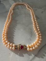 Parel ketting met gouden slot en robijn 14 karaat goud, Ophalen of Verzenden, Zo goed als nieuw, Goud