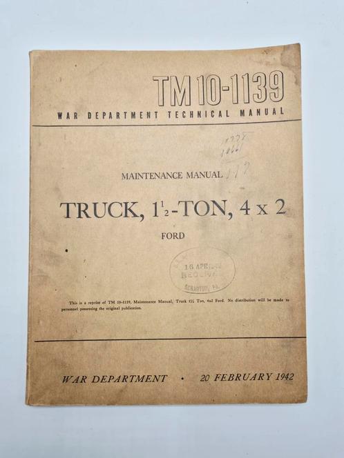 US WWII TM10-1139 Ford Truck 1 1/2 Ton, 4x2 | 1942, Verzamelen, Militaria | Tweede Wereldoorlog, Landmacht, Amerika, Verzenden