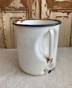 Brocante oud emille Lavement - wit met blauwe bies, Ophalen of Verzenden