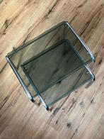 Vintage 70s Chrome Bijzettafels / Side tables, Huis en Inrichting, Minder dan 55 cm, Gebruikt, Glas, Ophalen