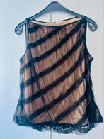 Anne Fontaine: Luxe Top, Camel met Zwart!, Zwart, Maat 42/44 (L), Zo goed als nieuw, Zonder mouw