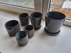 Te koop: 6 donker groene bloempotten in verschillende maten, Tuin en Terras, Bloempotten, Ophalen, Rond, Binnen, Aardewerk