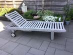 Teakhouten verrijdbaar ligbed., Tuin en Terras, Ophalen, Gebruikt, Verstelbaar