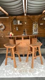 Bar teak en 2 barkrukken teak voor in de tuin, Ophalen, Zo goed als nieuw, Rechthoekig, Teakhout