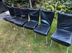 6 orea label eetkamerstoelen, Huis en Inrichting, Stoelen, Ophalen, Gebruikt, Zwart, Leer