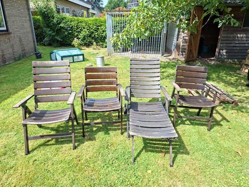 HERLAG tuinstoelen, massief hout. 2 laag+1 hoog+ 1 ligstoel,, Tuin en Terras, Tuinsets en Loungesets, Gebruikt, Tuinset, Hout