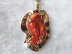 Prachtige 18 Kt Gouden Jugendstill Hanger - Camee Koraal, Verzenden, Goud