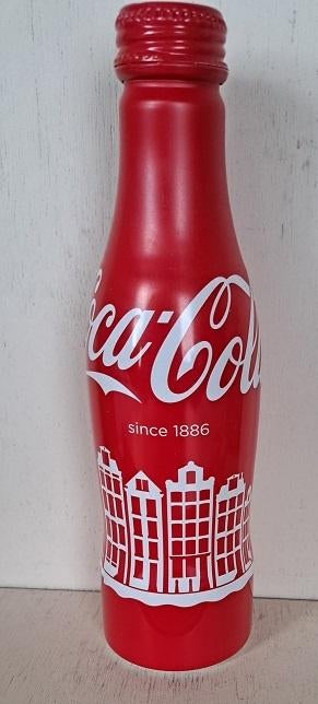 Coca-Cola Flesje Aluminium uit Nederland:  Grachtenpanden, Verzamelen, Merken en Reclamevoorwerpen, Zo goed als nieuw, Verpakking