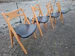 Nette set Hans Wegner Sawbuck stoelen, zwart leren bekleding, Ophalen, Gebruikt, Zwart, Twee