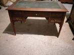 mahonie bureau plat met 5 laden en koperen biezen., Antiek en Kunst, Ophalen of Verzenden