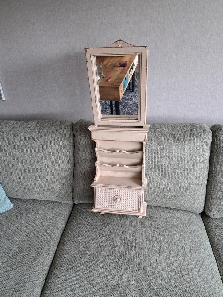 Spiegelkastje met lade en postvakken H83 B26 D 12.5, Antiek en Kunst, Antiek | Spiegels, Minder dan 50 cm, Minder dan 100 cm, Rechthoekig