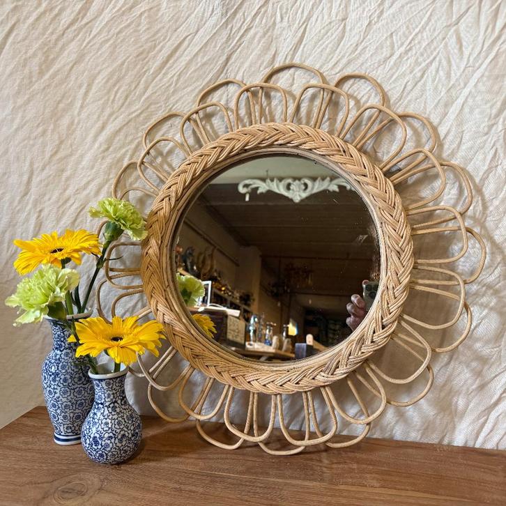 Bamboe spiegel – 50 cm - TTM Wonen, Huis en Inrichting, Woonaccessoires | Spiegels, Nieuw, Minder dan 50 cm, Minder dan 100 cm