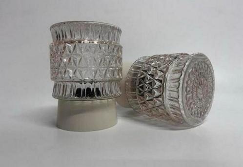 Mid Century plafondlamp helder glas lichte rosé roze gloed, Huis en Inrichting, Lampen | Plafondlampen, Glas, Kunststof, Ophalen of Verzenden