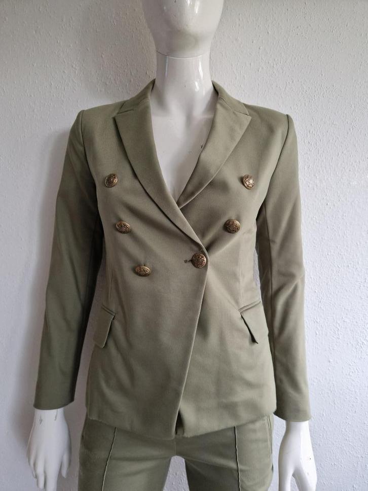 SET broekpak. Maat 34, Olijfgroen., Kleding | Dames, Jasjes, Kostuums en Pakken, Zo goed als nieuw, Kostuum of Pak, Maat 34 (XS) of kleiner