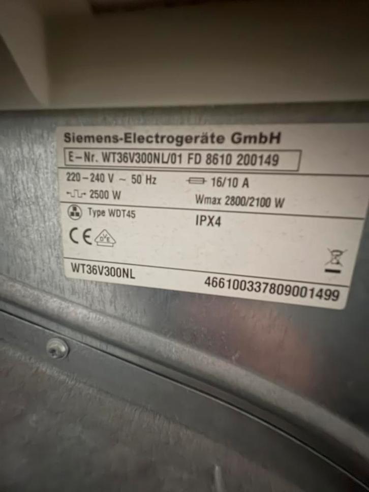 Siemens Wasdroger WT36V300NL - Condensdroger, Witgoed en Apparatuur, Wasdrogers, Gebruikt, Condens, Voorlader, 6 tot 8 kg, 85 tot 90 cm