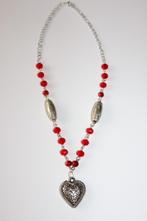 Ketting met rode rondellen en metallook kralen en hanger, Nieuw, Ophalen of Verzenden, Met hanger, Rood