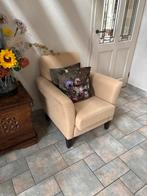 Zachtgele fauteuil in linnen look, Huis en Inrichting, Fauteuils, Ophalen, 75 tot 100 cm, Zo goed als nieuw, 75 tot 100 cm
