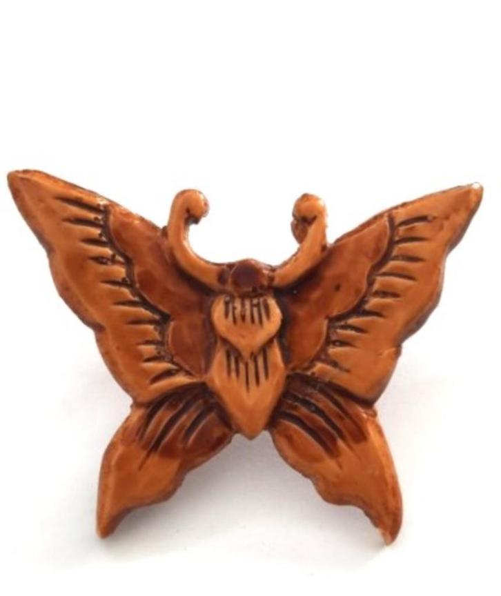 Grote kunststof broche bruine vlinder, Sieraden, Tassen en Uiterlijk, Broches, Gebruikt, Overige materialen, Bruin, Ophalen