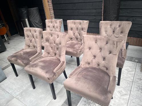 6 landelijke eetkamer stoelen Taupe, Huis en Inrichting, Stoelen, Zo goed als nieuw, Vijf, Zes of meer stoelen, Stof, Overige kleuren