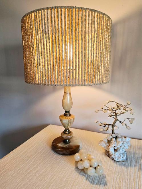 Vintage onyx lamp met eigentijdse kap, Huis en Inrichting, Lampen | Tafellampen, Zo goed als nieuw, Minder dan 50 cm, Ophalen of Verzenden