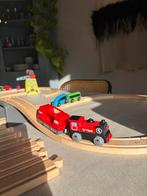 Houten Treinbaan met 2 Elektrische Treinen, Ophalen of Verzenden, Gebruikt, Jongen of Meisje