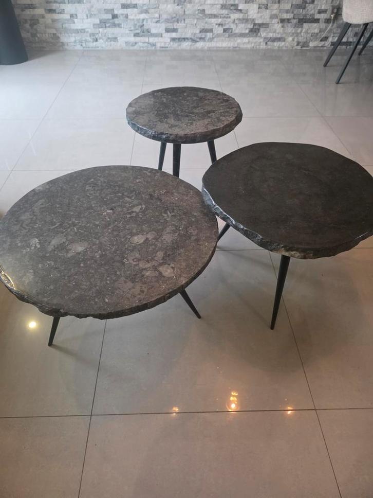 PTMD Marmeren Salontafel Set (3-delig), Huis en Inrichting, Tafels | Bijzettafels, Rond, Minder dan 55 cm, Ophalen of Verzenden