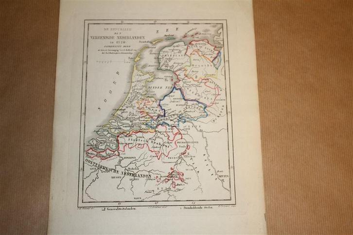 Antieke kaart - Republiek Ver. Nederlanden in 1720 - Witkamp, Boeken, Atlassen en Landkaarten, Gelezen, Landkaart, Nederland, Ophalen of Verzenden