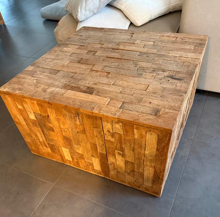 Salontafel van teakhout, dicht blok – 80x80x45 cm, Huis en Inrichting, Tafels | Salontafels, Zo goed als nieuw, Minder dan 50 cm