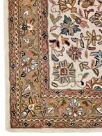 Handmade oriental wool Keshan carpet floral India 201x293cm, Persian Perzisch vintage oosters hype, Crème, 200 cm of meer, Ophalen of Verzenden