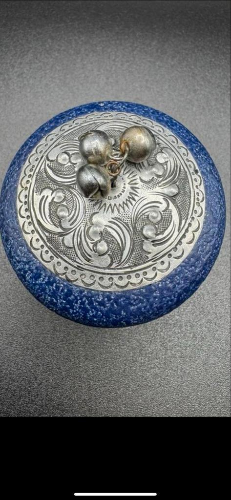 Blauw sieradendoosje met zilveren details, Antiek en Kunst, Antiek | Keramiek en Aardewerk, Ophalen of Verzenden
