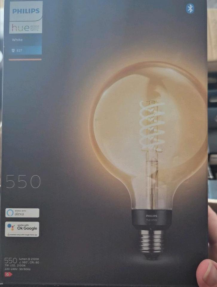 PHILIPS HUE Bluetooth Filament globe warmwit licht G125/e27, Huis en Inrichting, Lampen | Losse lampen, Nieuw, Ophalen of Verzenden