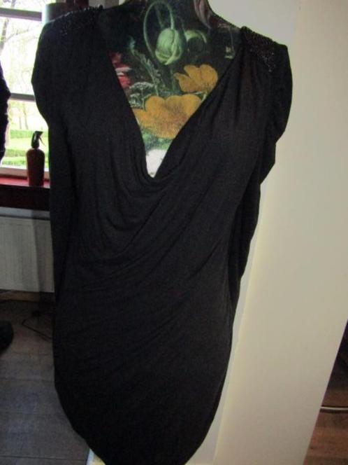 F219 EXPRESSO mt L tuniek zwart kraaltjes watervalhals, Kleding | Dames, Blouses en Tunieken, Zo goed als nieuw, Maat 42/44 (L)