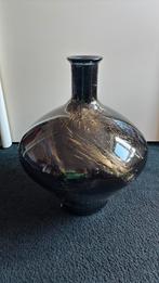 Grote glanzende zwarte vaas met gouden decoratie, 45 cm hoog, Huis en Inrichting, Woonaccessoires | Droogbloemen, Ophalen