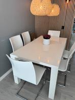 Design Hoogglans eettafel met 6 stoelen, Ophalen, Gebruikt, Hoogglans Design, 4 tot 6 stoelen