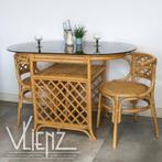 Vintage, retro, rotan, bamboe dining set tafel en stoelen, Huis en Inrichting, Tafels | Eettafels, 50 tot 100 cm, 100 tot 150 cm