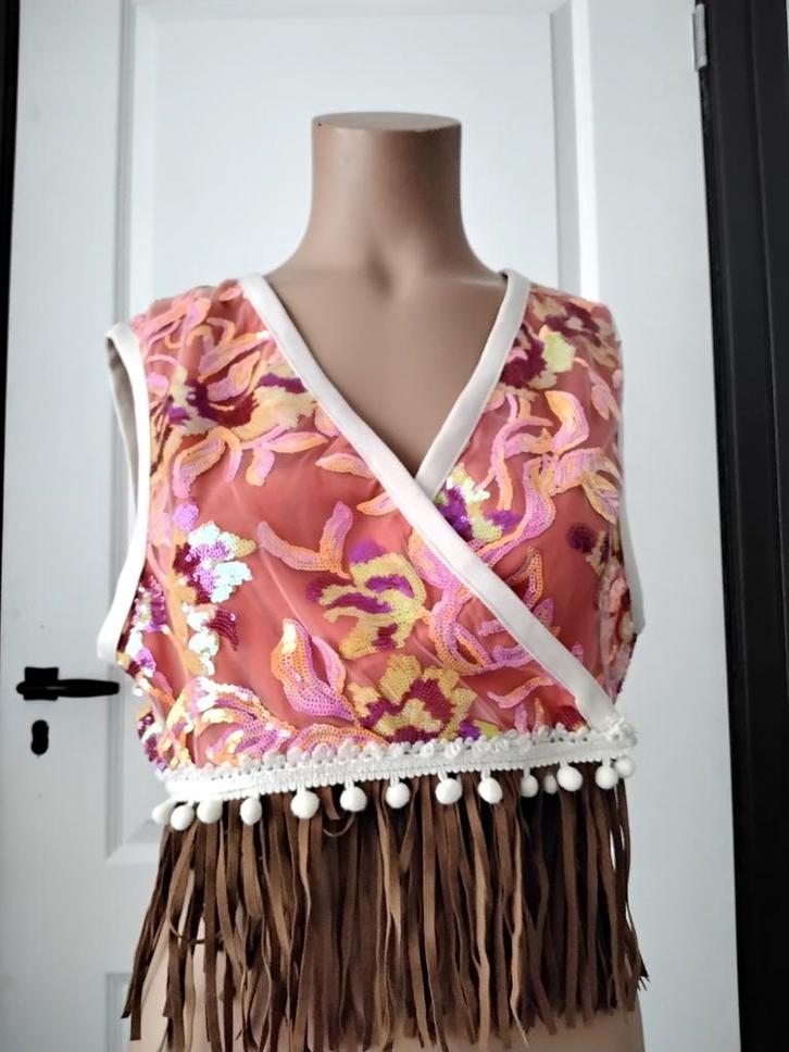 Lily Rose Pailletten Top met Franjes - Maat M/L, Kleding | Dames, Tops, Zo goed als nieuw, Maat 38/40 (M), Overige kleuren, Zonder mouw