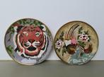 2st beschilderde messing wandbord tijger vogel rond ca. 20cm, Ophalen of Verzenden