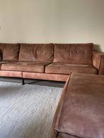 Cognac leren bank + poef - Pure Home, Huis en Inrichting, Ophalen, 300 cm of meer, Zo goed als nieuw, Rechte bank