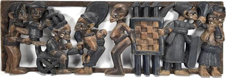Afrikaans Houten Reliëfpaneel, Antiek en Kunst, Kunst | Niet-Westerse kunst, Ophalen of Verzenden