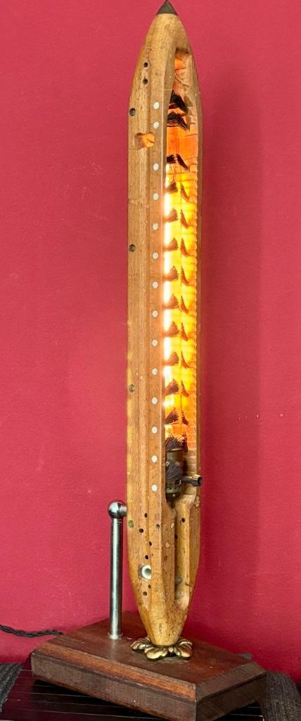 Tafellamp “Werpspoel", Huis en Inrichting, Lampen | Tafellampen, Gebruikt, 50 tot 75 cm, Hout, Overige materialen, Ophalen of Verzenden