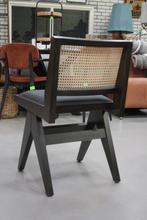 8 x eetkamerstoel Pierre Jeanneret stijl zwart hout webbing, Huis en Inrichting, Stoelen, Ophalen, Riet of Rotan, Zwart, Zo goed als nieuw