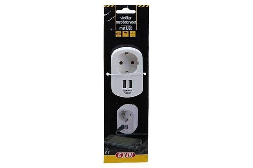 Exin Stekker met doorvoer en USB [NIEUW], Doe-het-zelf en Verbouw, Elektra en Kabels, Nieuw, Stekker, Ophalen